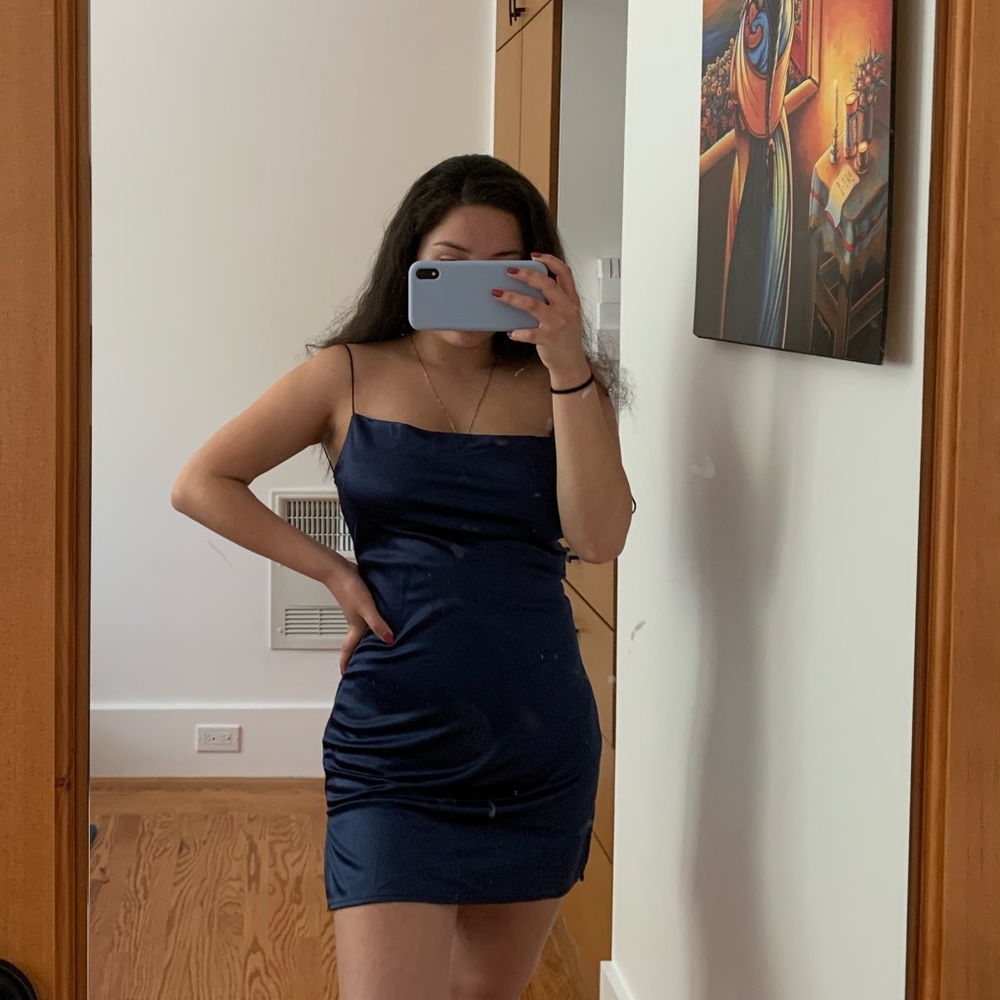 Side Slit Satin A Line Cami Dress M